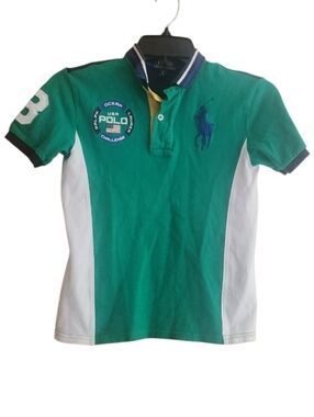 Polo by Ralph Lauren Green Polo with White Panels and Navy Accents